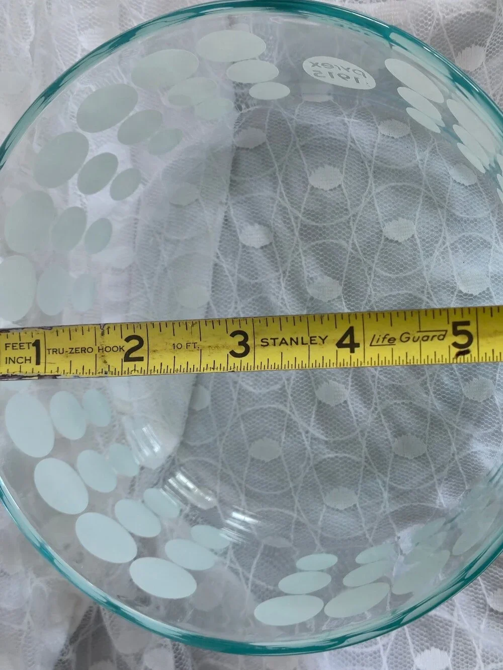 Pyrex 1915 White Polka Dot Tinted Clear Glass Bowl 1 Quart / 4 Cup